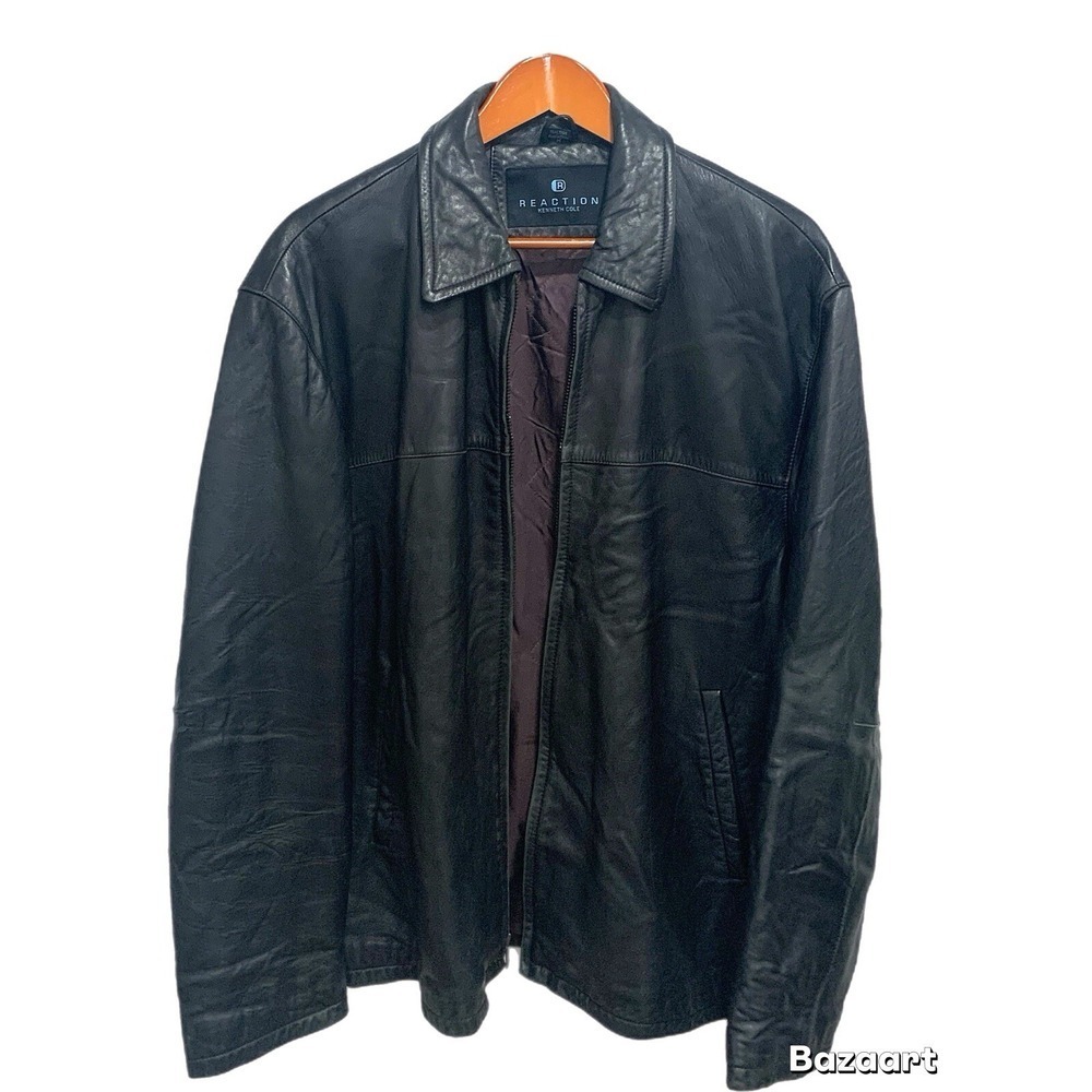 kenneth cole reaction Men's Genuine Leather Black Jacket Sz :M